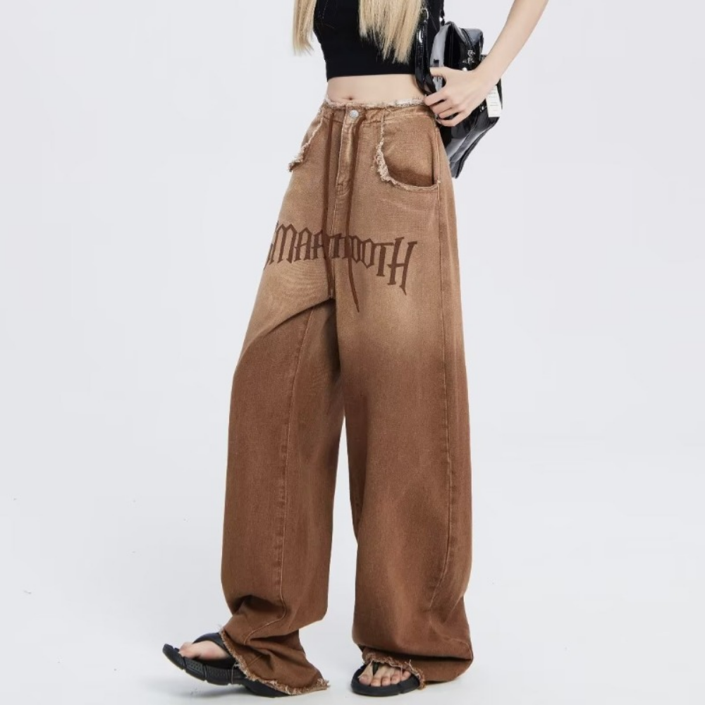 Women's Street Yellow Gradient Letter Jeans