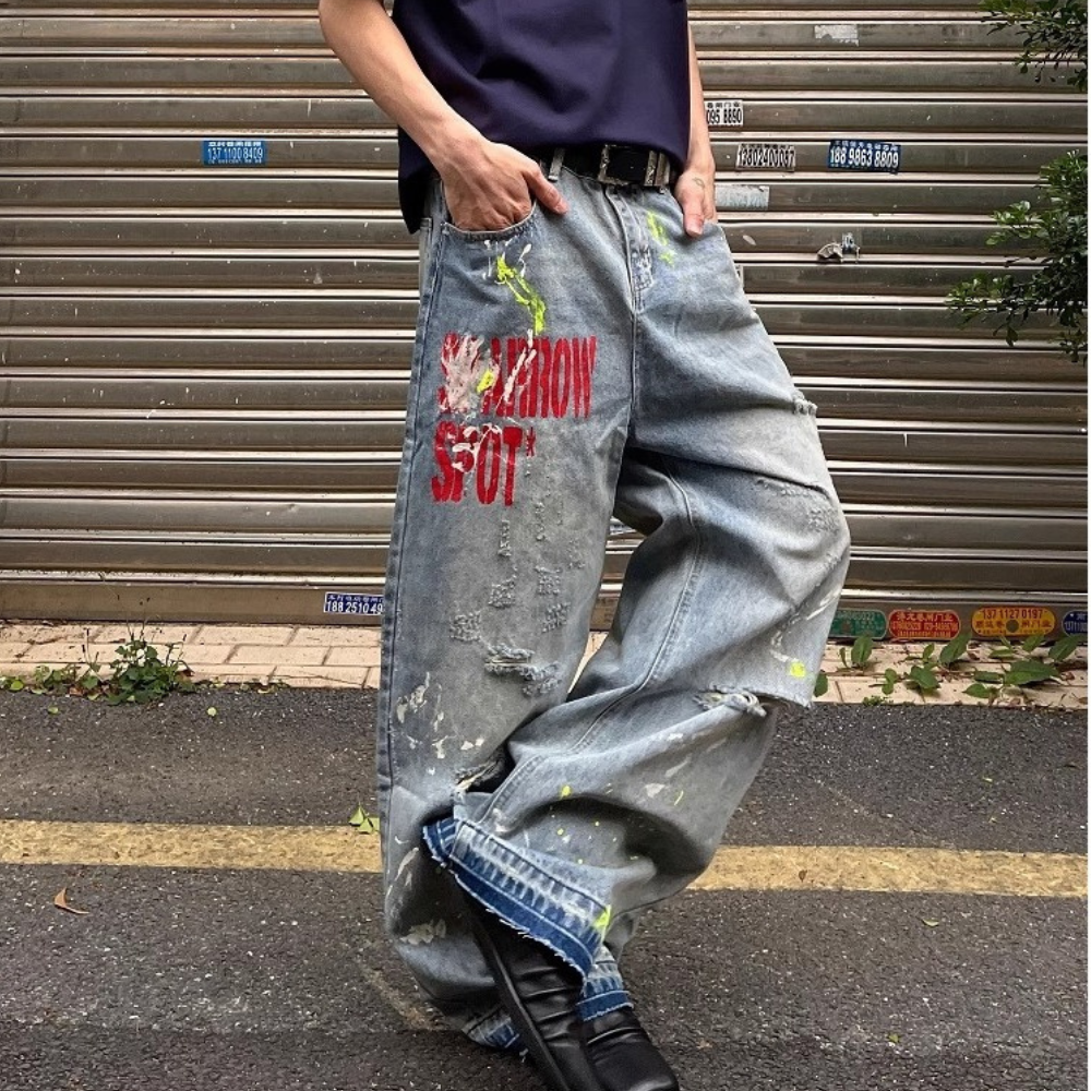 Unseen Echoes Street Spill, Studio Stitched Jeans