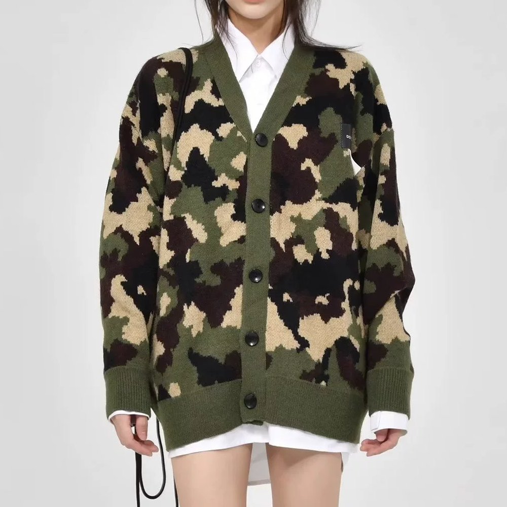 Camouflage Knit Cardigan Sweater