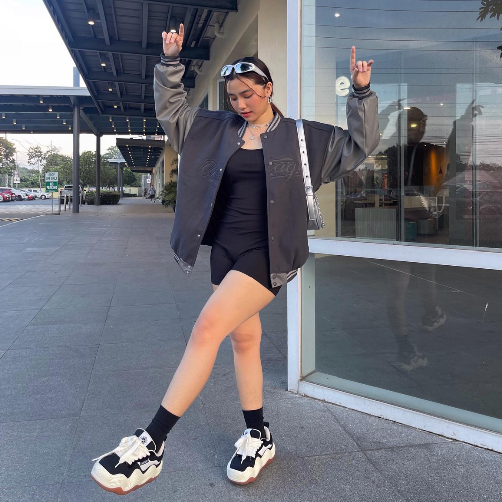 PU Patchwork Letter Leather Jacket