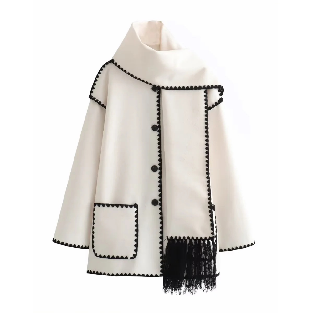 Women's Sarf Patchwork Woolen Coat