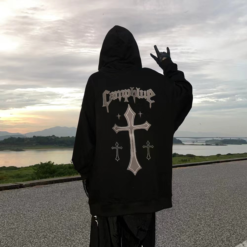 Vintage Cross Graphic Suede Hoodie