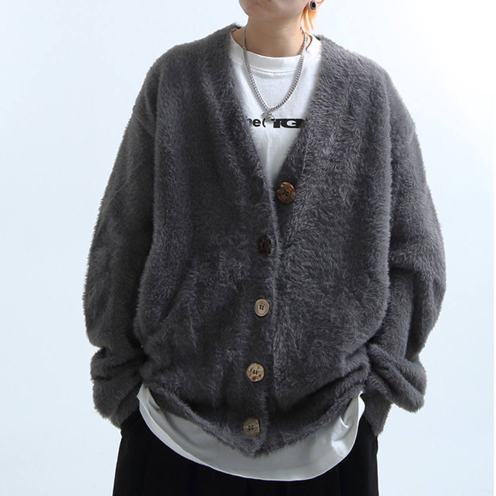 Lazy Style Solid Color Seahorse Hair Cardigan Sweater