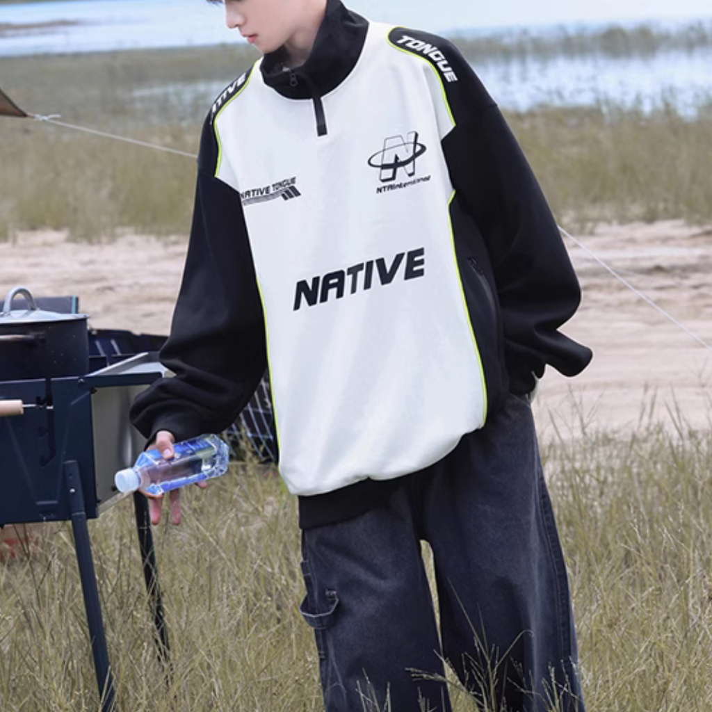 High Street Zipper Reflective Strip Sweatshirt