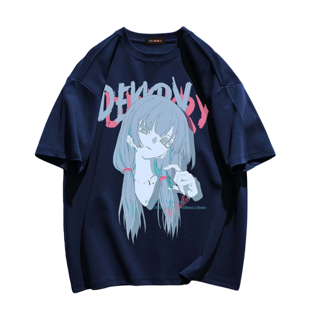 Urban Japanese Cartoon Girl Print T-shirt