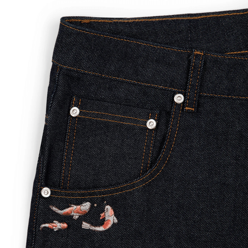 Evokyn Embroidered Koi Fish Denim Jeans