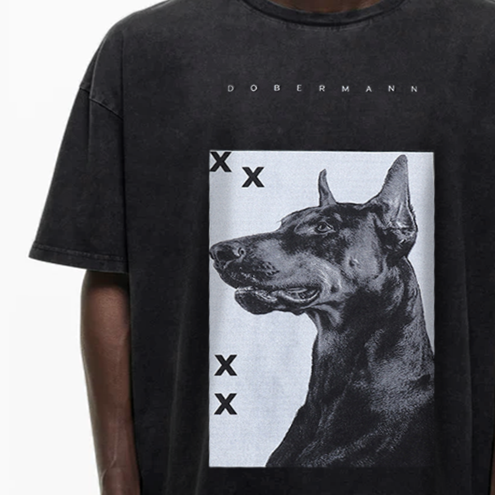Black And White Doberman Washed T-Shirt