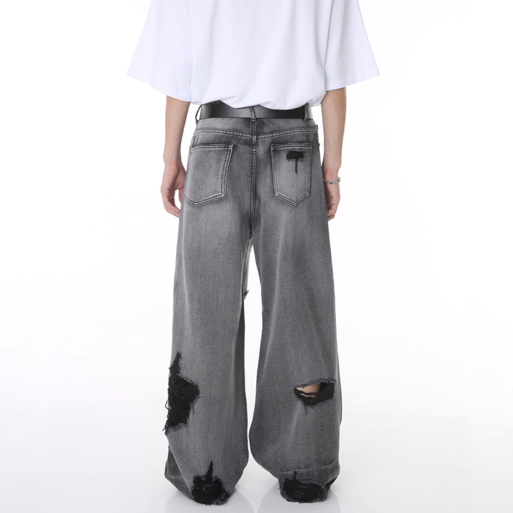 High Street Irregular Ripped Baggy Jeans