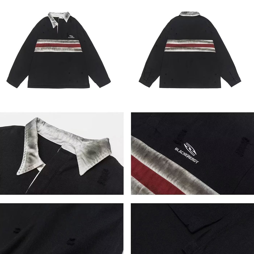 Contrast Color Stitching Polo Collar Sweatshirt