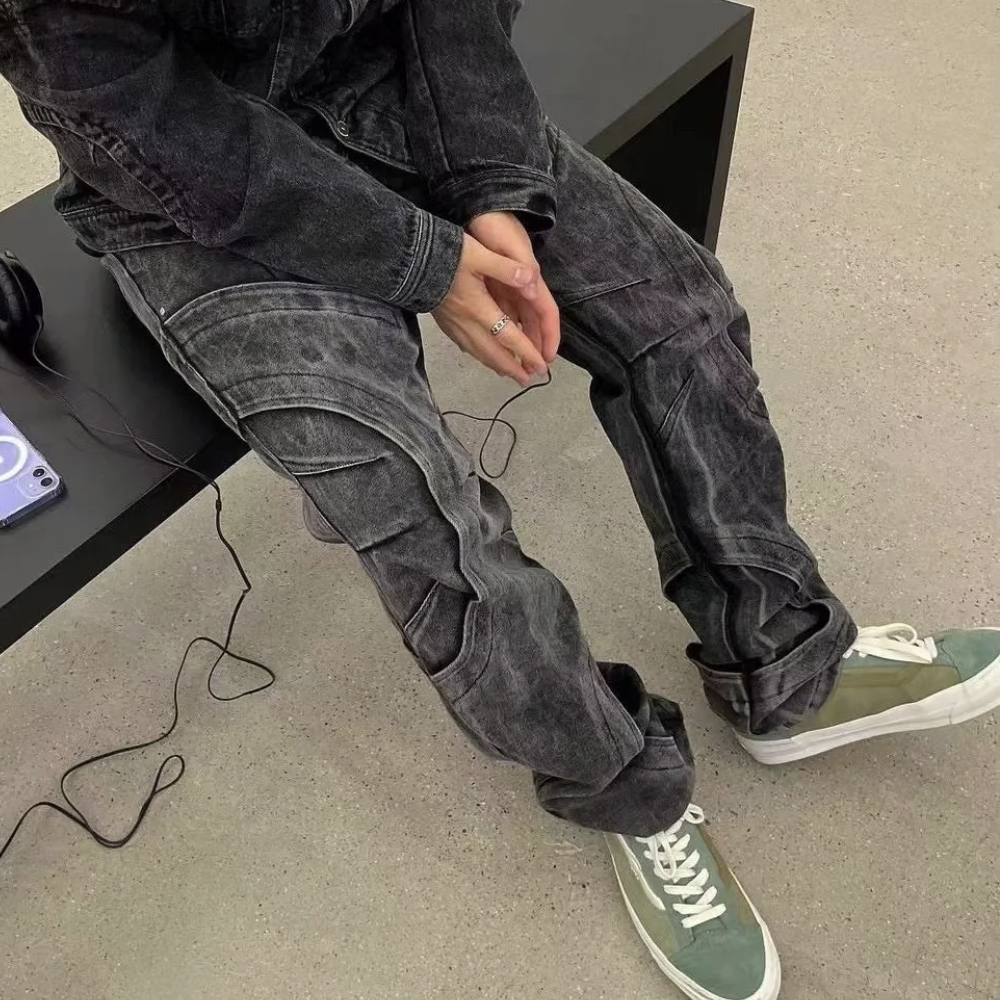 High Street Patchwork Washed Jeans