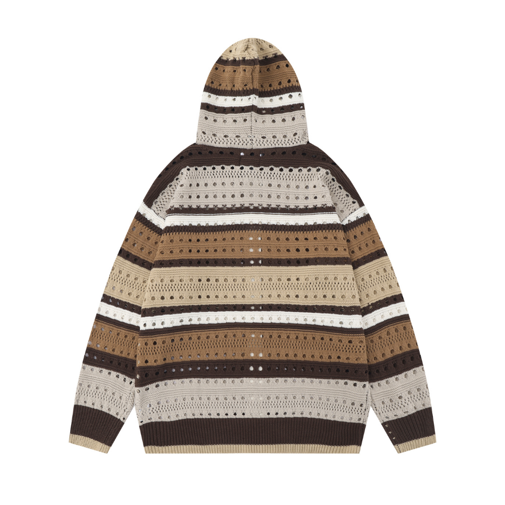 Casual Hollow Rainbow Strip Knitting Zipper Hoodies