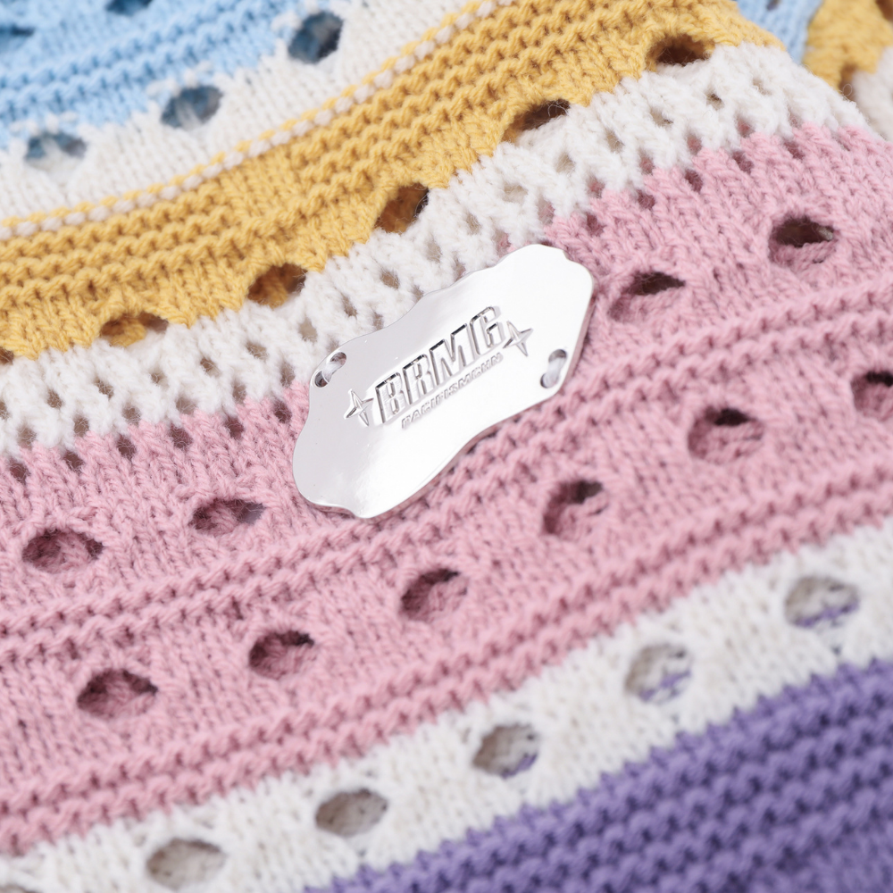 Casual Hollow Rainbow Strip Knitting Zipper Hoodies