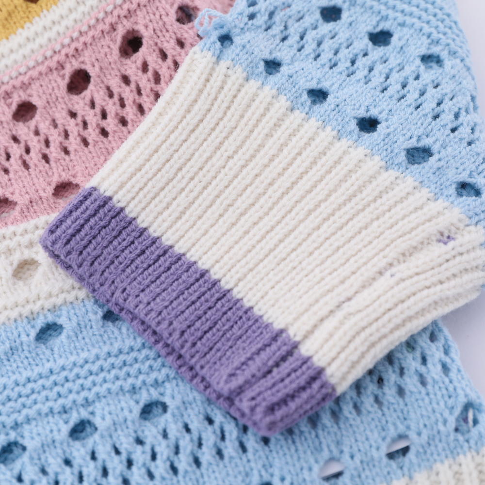 Casual Hollow Rainbow Strip Knitting Zipper Hoodies