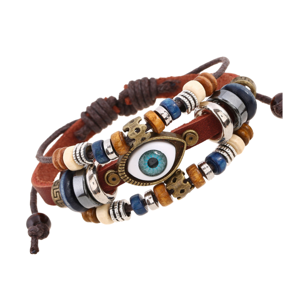 Dark Beaded Eyes Couple Leather Bracelet