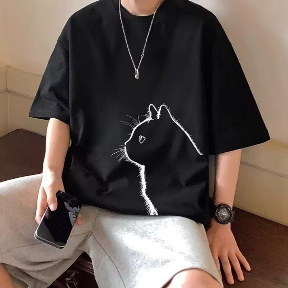 Casual Cute Cat Suede T-Shirt