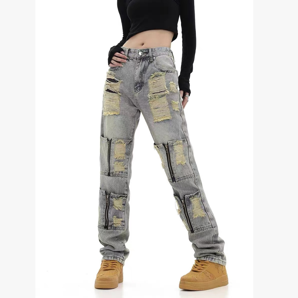 American High Street Distressed Heavy Multi-pocket Unisex Jeans