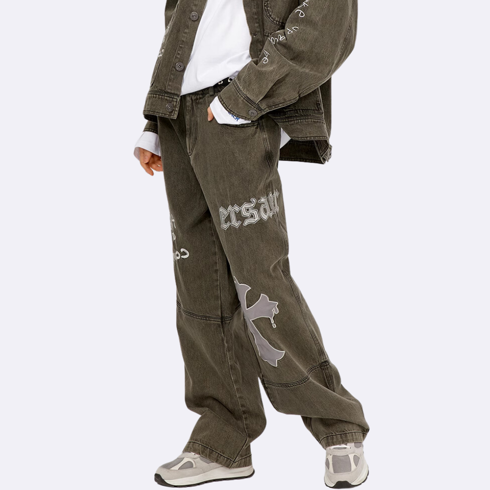 High Street Cross Embroidered Jeans