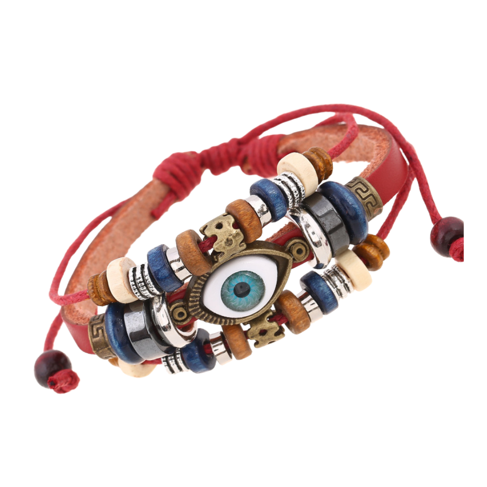 Dark Beaded Eyes Couple Leather Bracelet