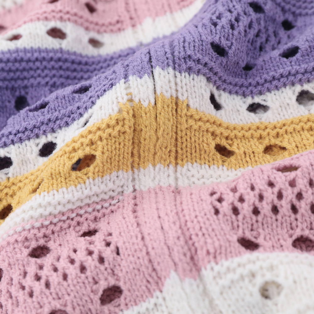 Casual Hollow Rainbow Strip Knitting Zipper Hoodies