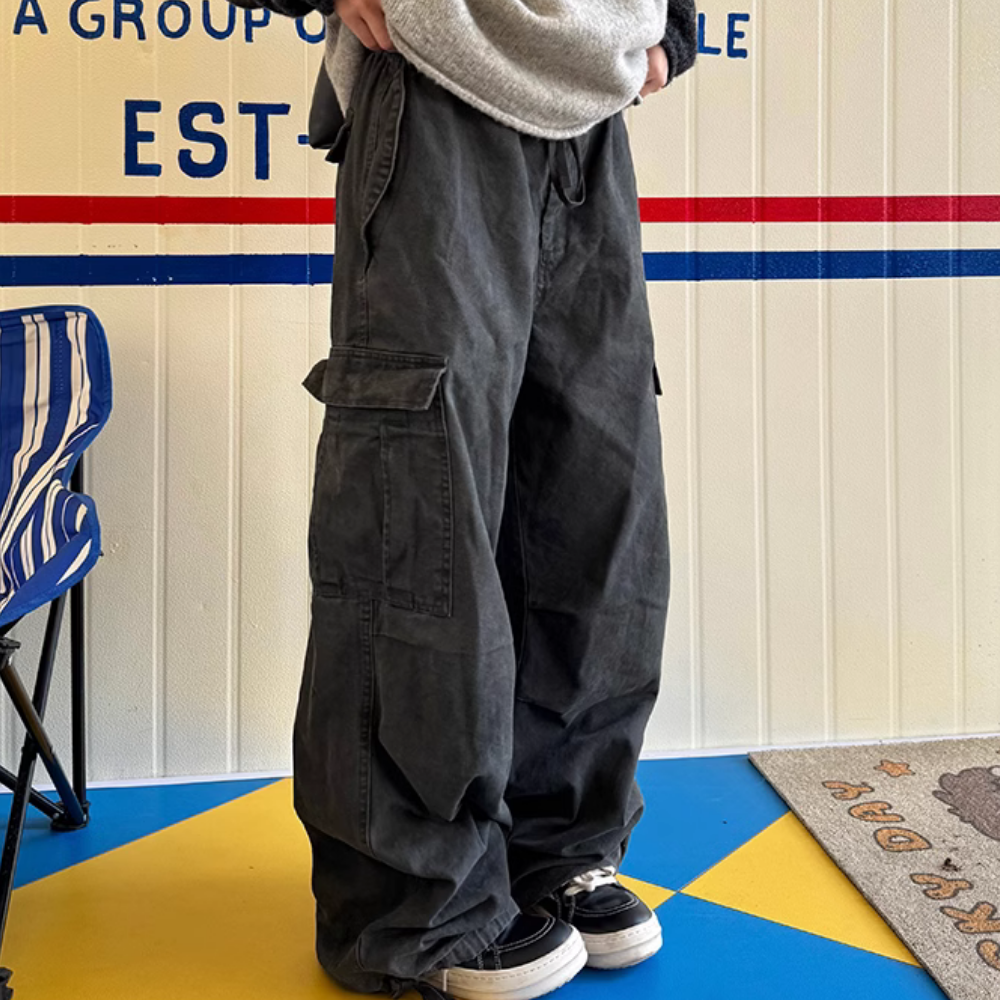 Street Solid Color Paratroop Pants