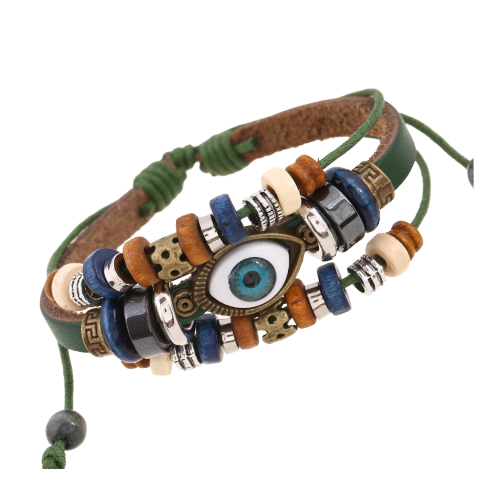 Dark Beaded Eyes Couple Leather Bracelet