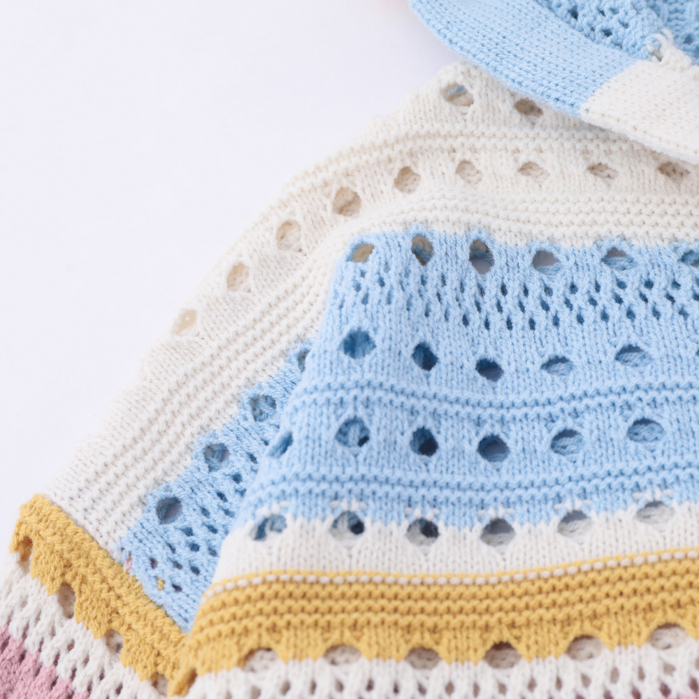 Casual Hollow Rainbow Strip Knitting Zipper Hoodies