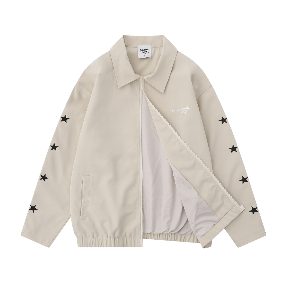 High Street Sleeve Zippers Star Print Jacket