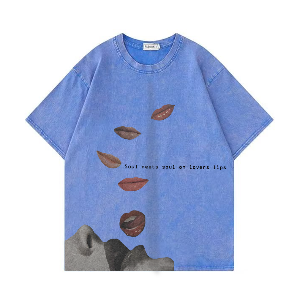 Retro Fun Lip Print Washed T-Shirt