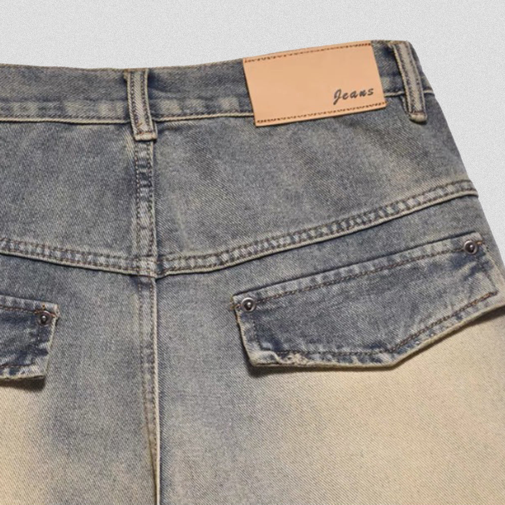 Functional Solid Color Patchwork Jeans