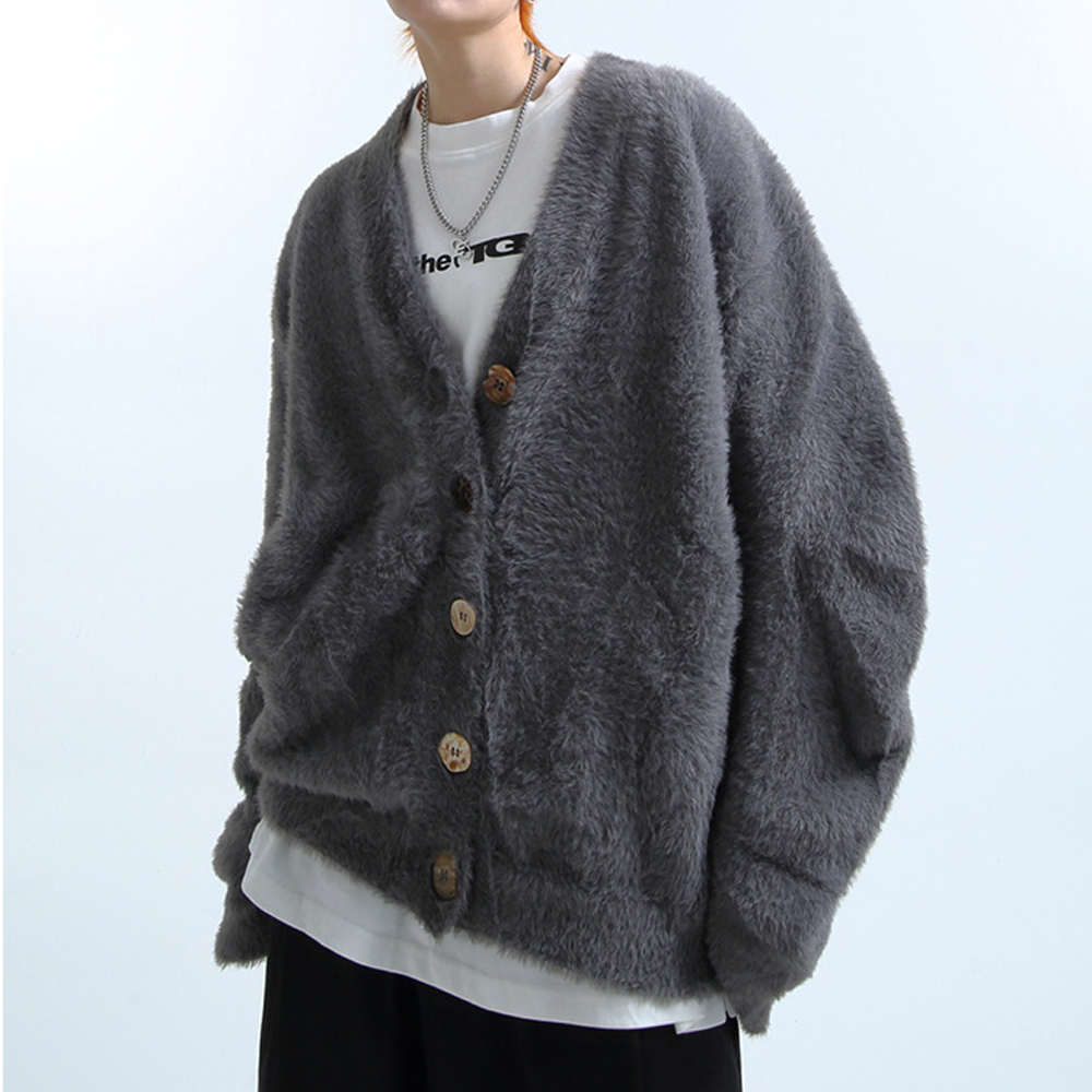 Lazy Style Solid Color Seahorse Hair Cardigan Sweater