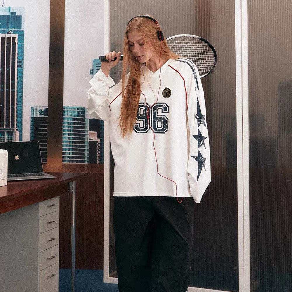 Retro Star Stitching Long Sleeves Sweatshirt