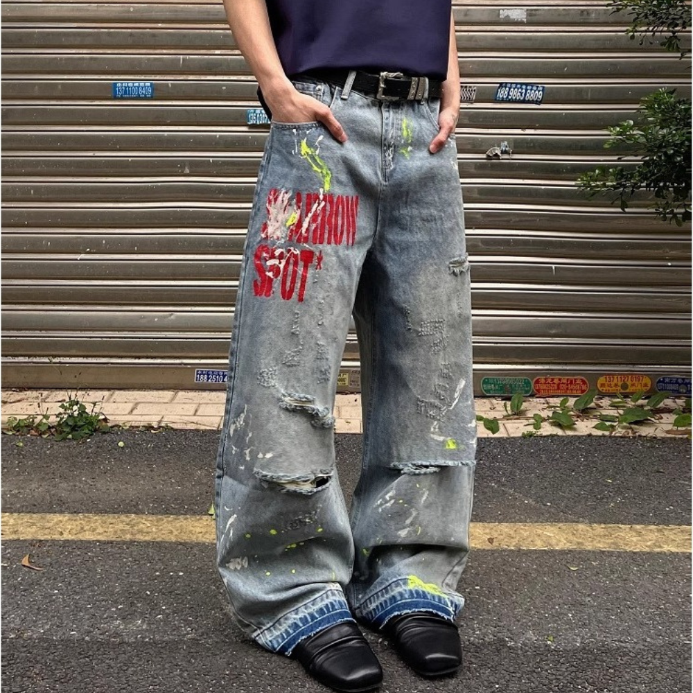 Unseen Echoes Street Spill, Studio Stitched Jeans