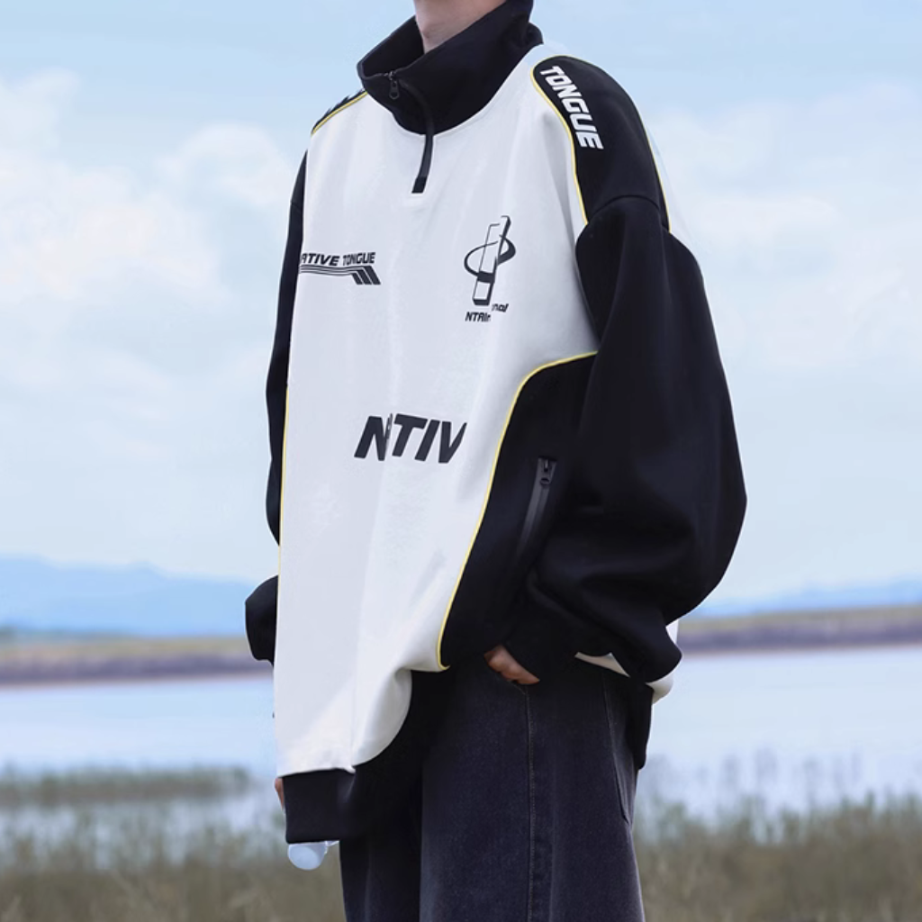 High Street Zipper Reflective Strip Sweatshirt