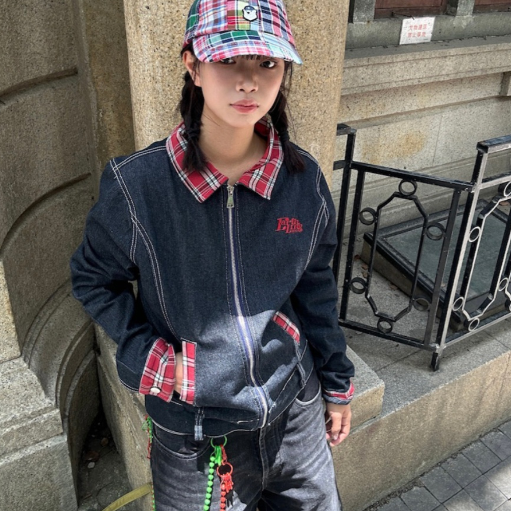 American Plaid Collar Patch Jacket