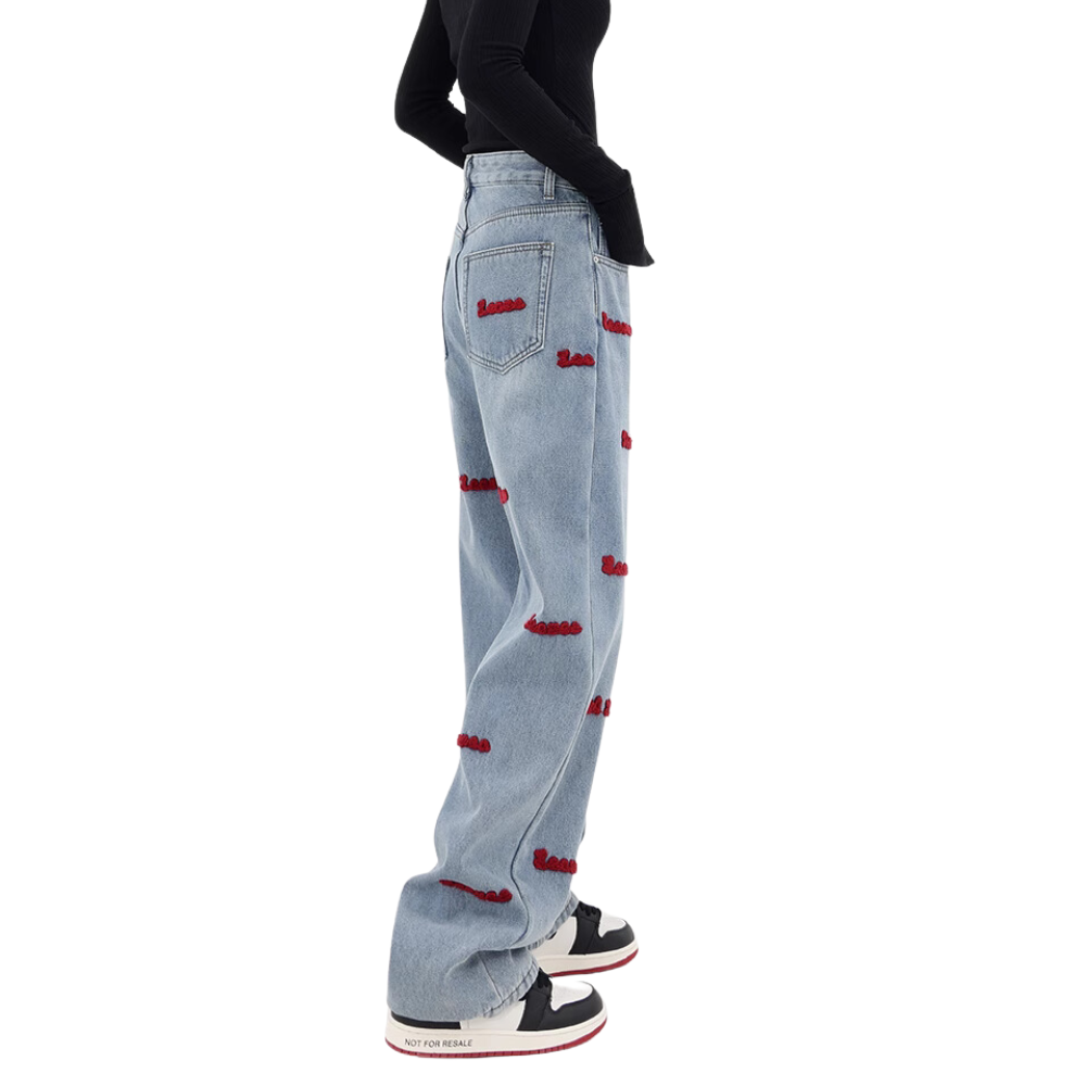 Women's Black Flocked Jeans