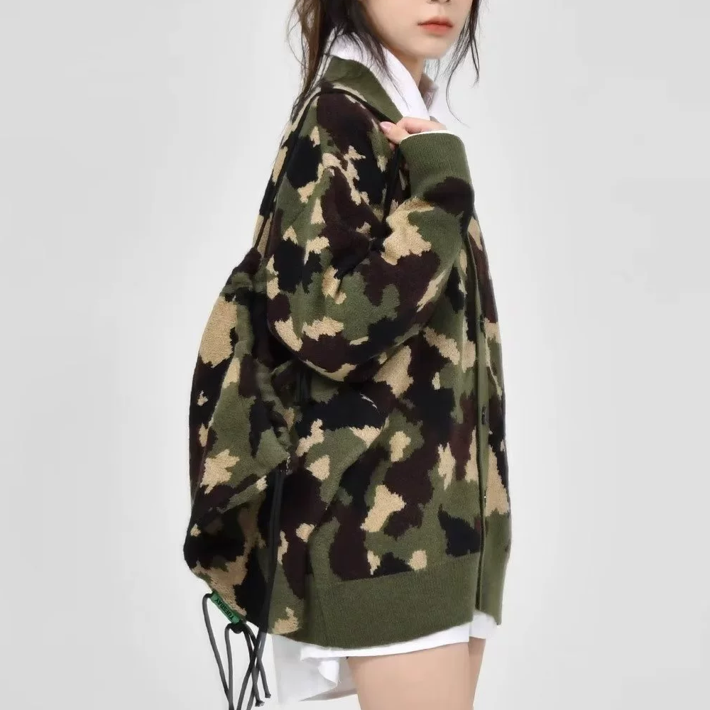Camouflage Knit Cardigan Sweater
