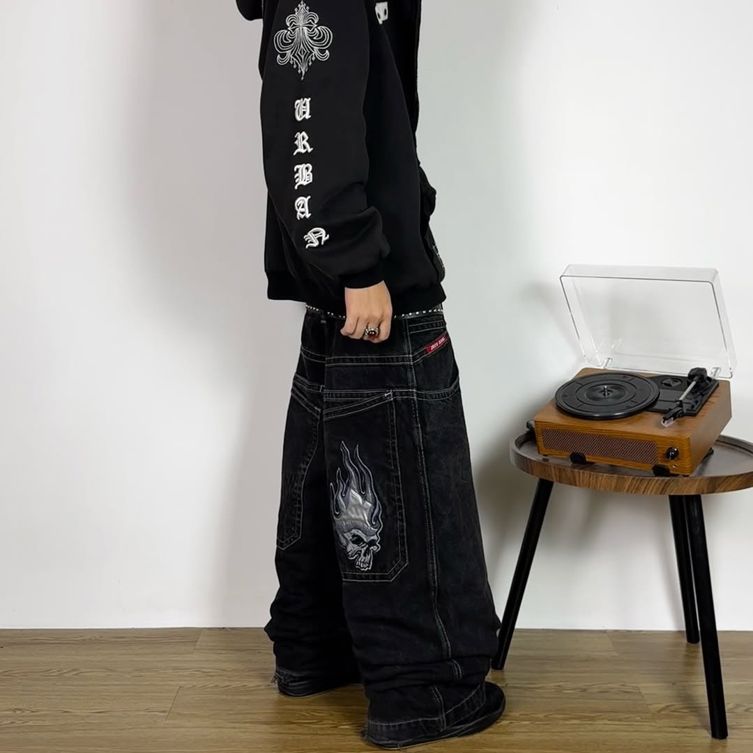 BAGGOUT American inmortal skull street loose casual jeans for men and women