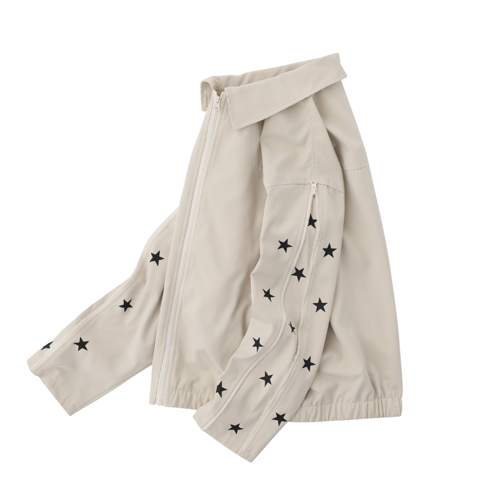 High Street Sleeve Zippers Star Print Jacket