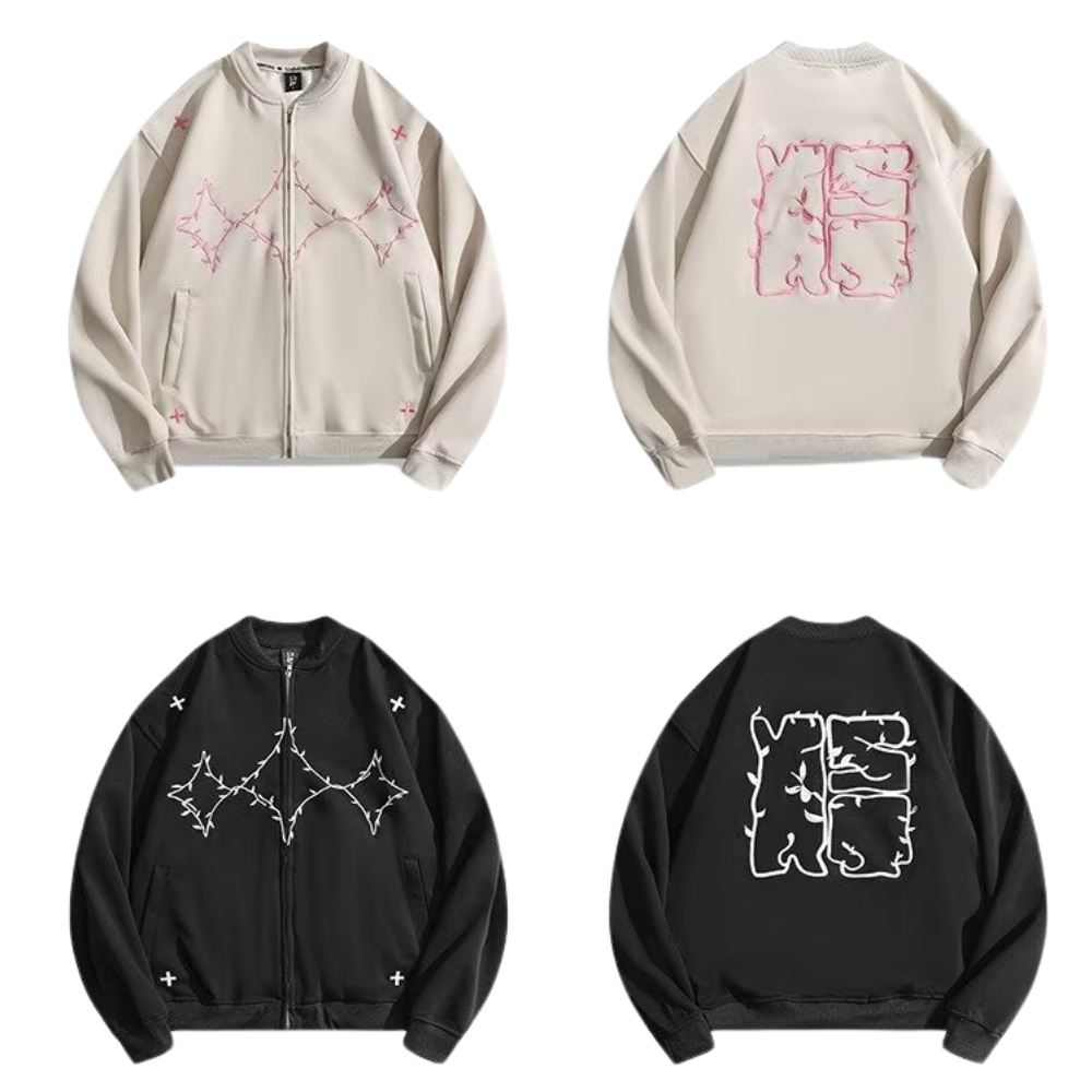 Embroidered Bomber Zip-Up Jacket