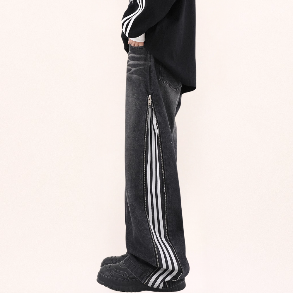 Casual Side Zipper Three-Bar Jeans