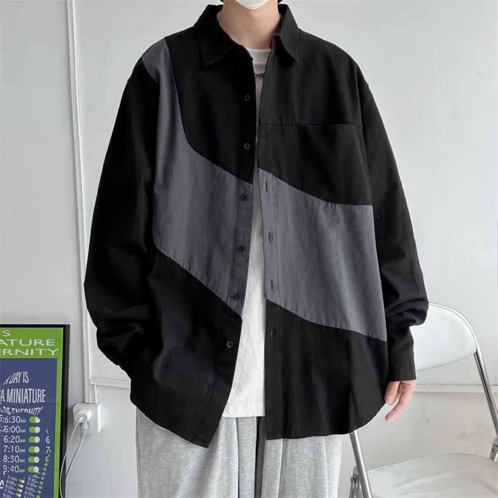 Preppy Irregular Contrast Color Shirt