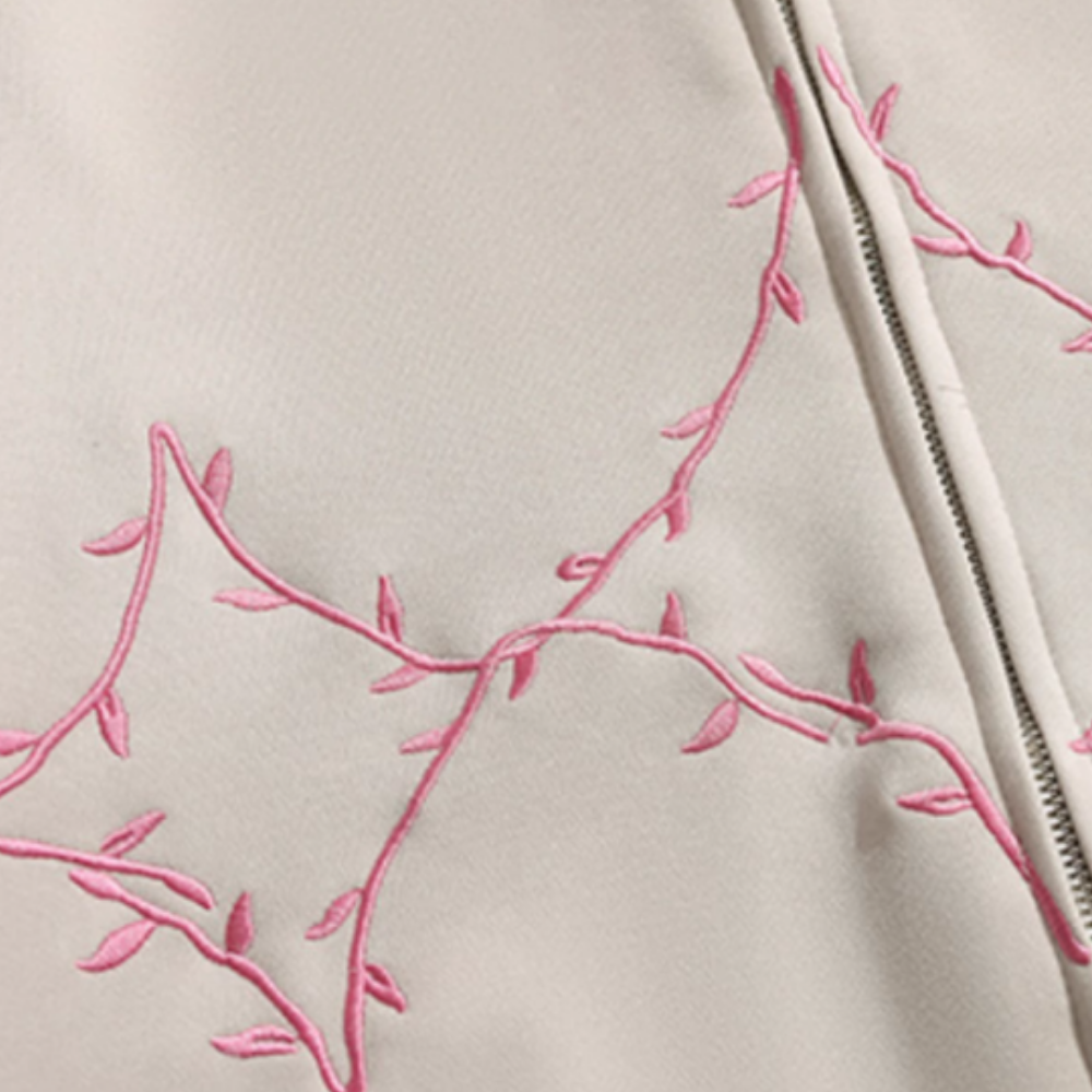 Embroidered Bomber Zip-Up Jacket