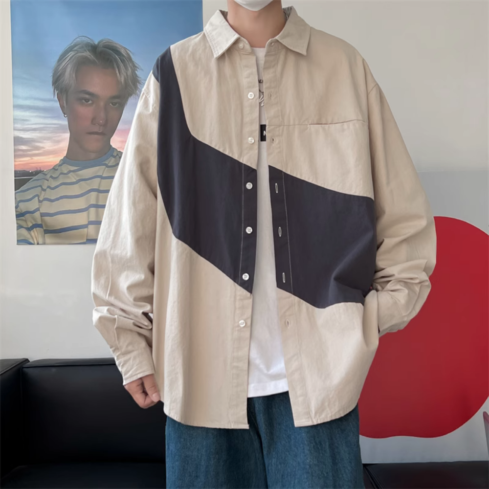 Preppy Irregular Contrast Color Shirt