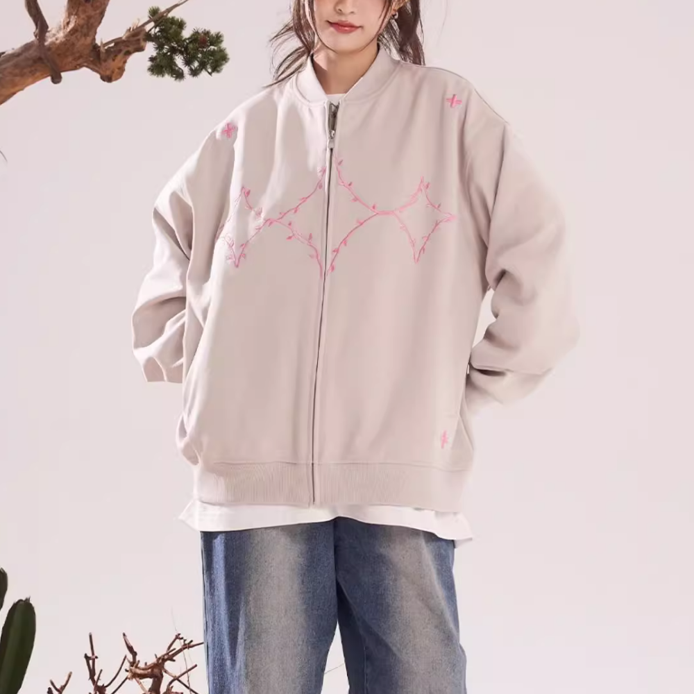 Embroidered Bomber Zip-Up Jacket