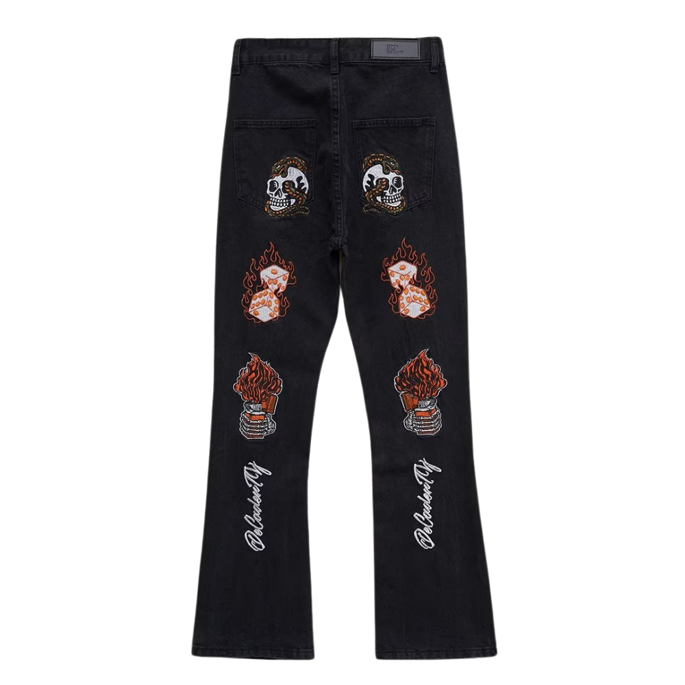 High Street Flame Skull Embroidered Jeans