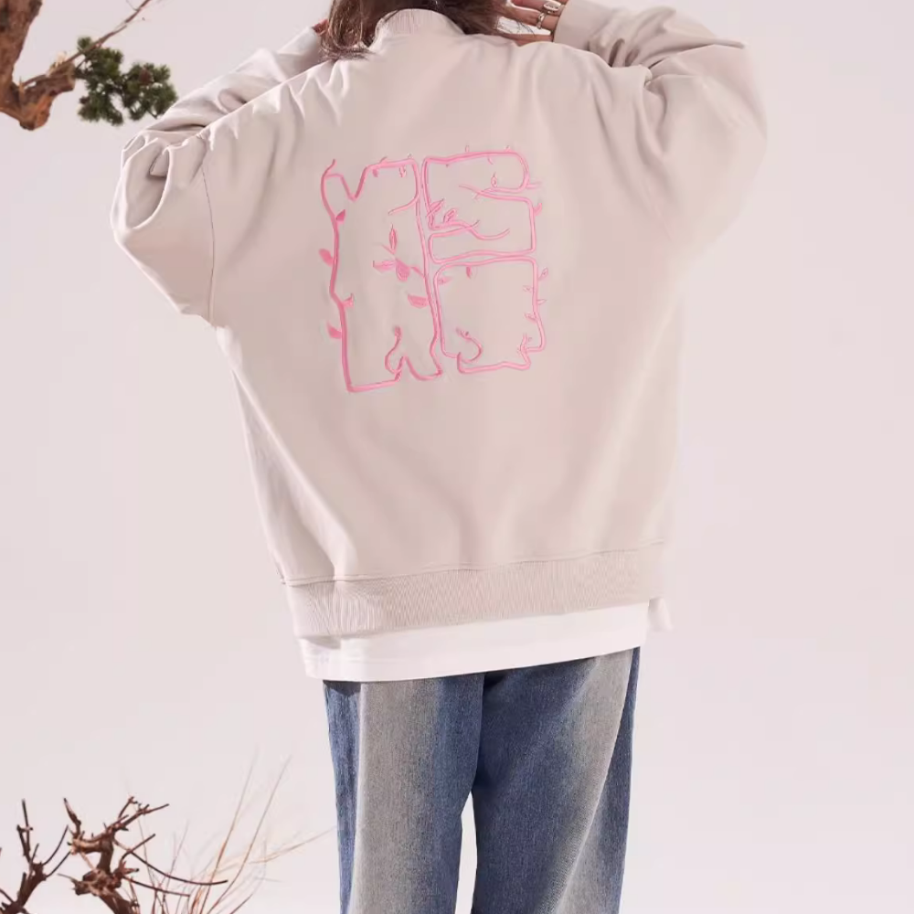 Embroidered Bomber Zip-Up Jacket