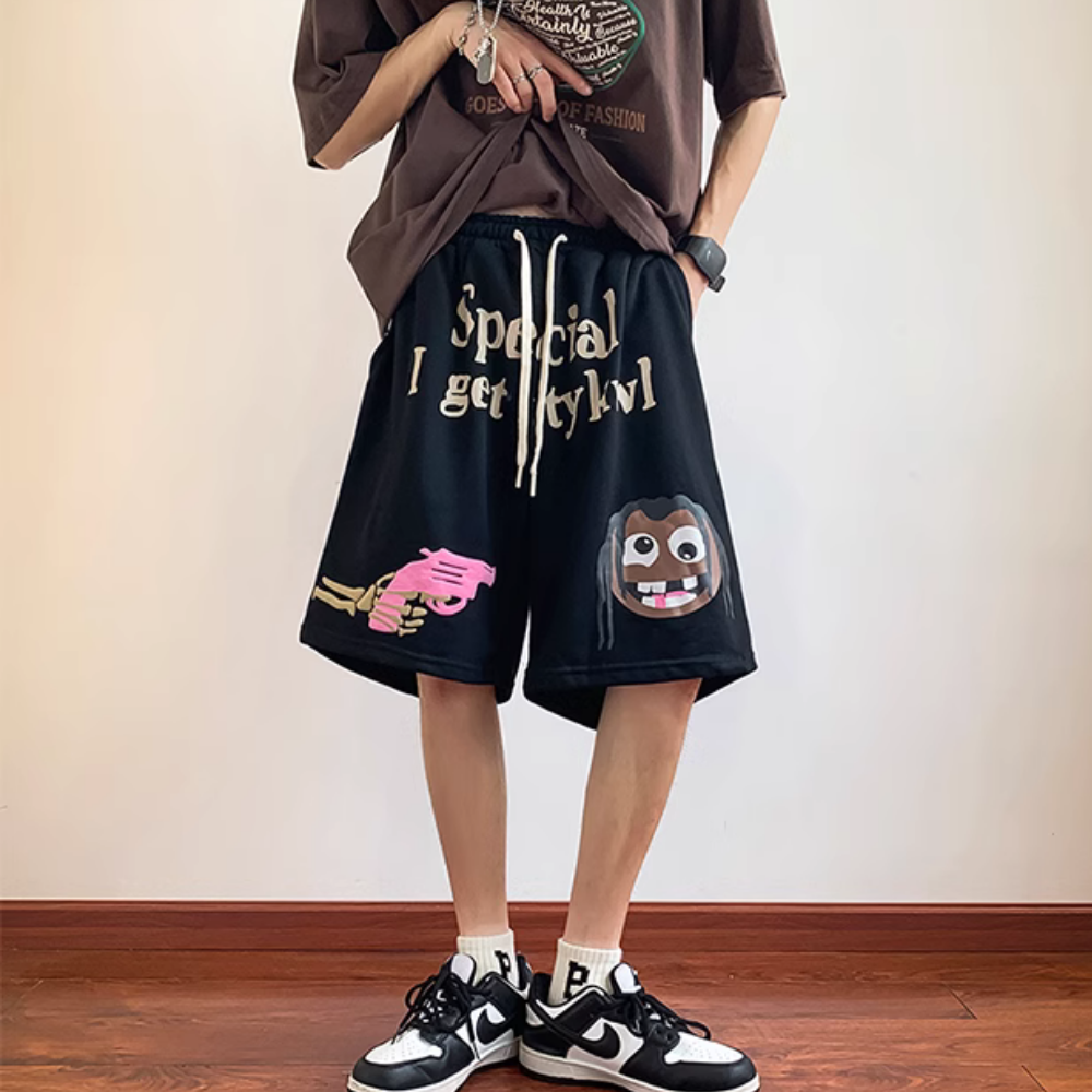 Cute Pistol Clown Foam Print Shorts
