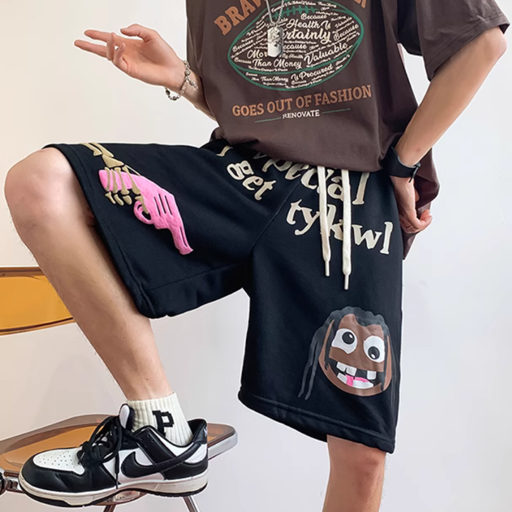 Cute Pistol Clown Foam Print Shorts