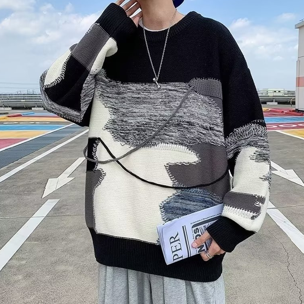 Irregular Contrasting Color Design Sweater