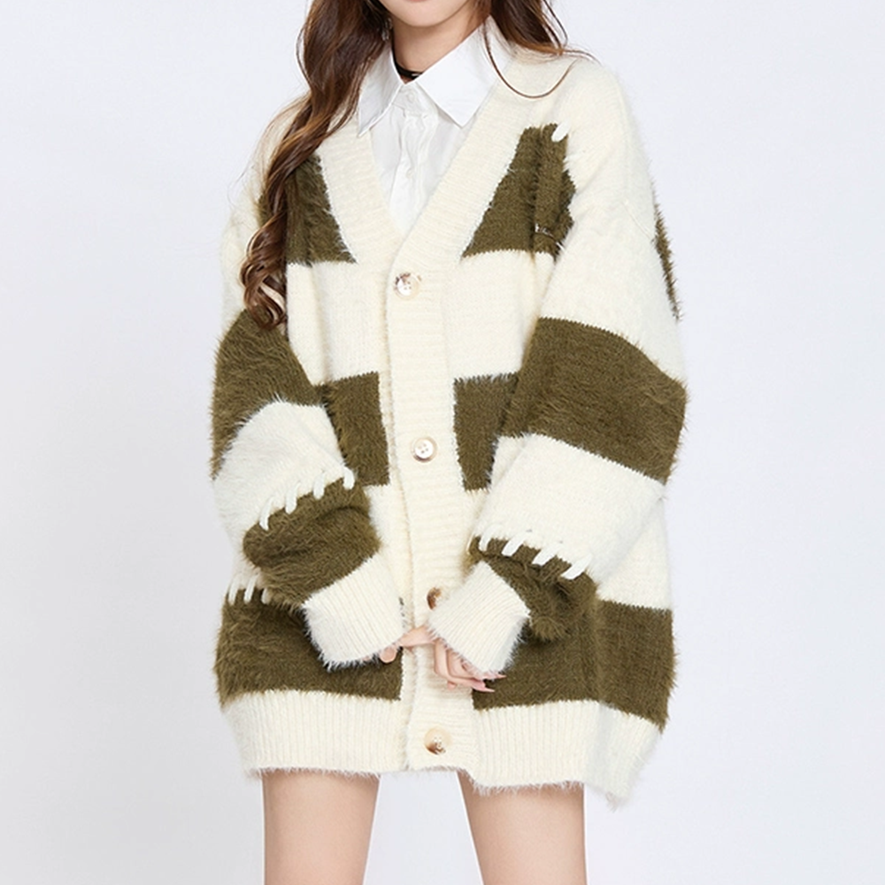 College Style Stripes With Contrasting Colors Cardigan Sweater